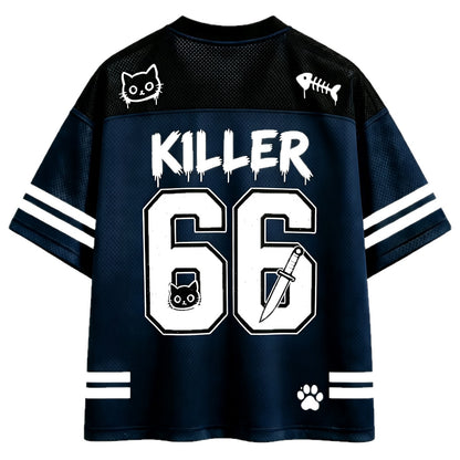 I Like You Knife Cat V-Neck Mesh Jersey