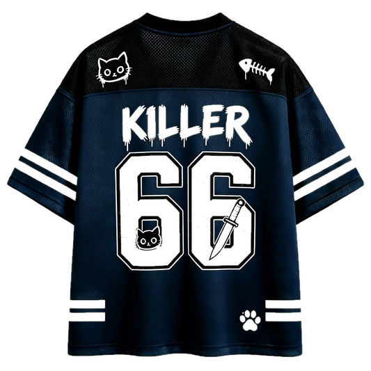 I Like You Knife Cat V-Neck Mesh Jersey
