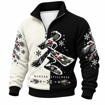 Winter Stillness Calligraphy Half-Zip Sweatshirt