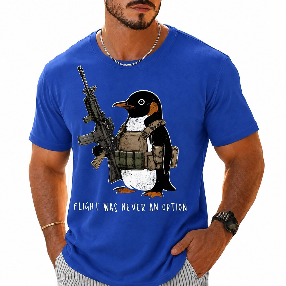 Men's Tactical Penguin Rifle Print Short Sleeve Funny T-Shirt