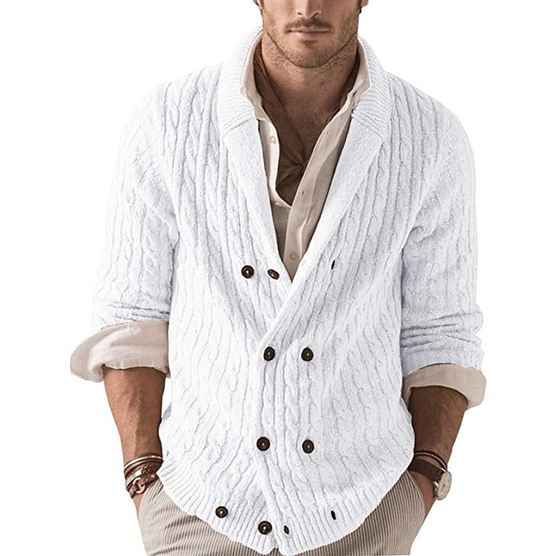 Deep Cable Shawl Button Cardigan