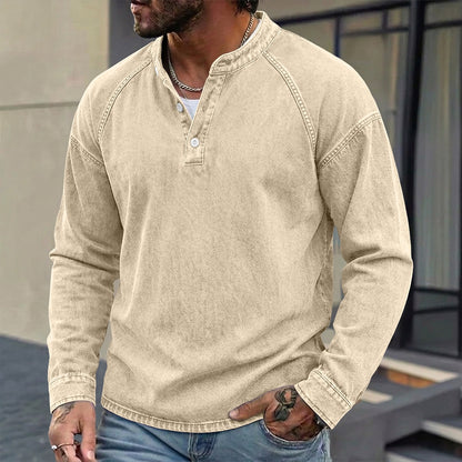 Washed Henley Long Sleeve T-Shirt