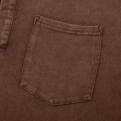 Washed Pocket Henley Long Sleeve T-Shirt
