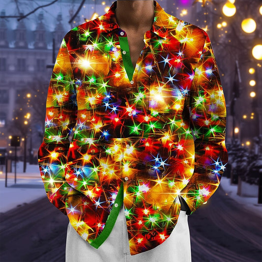 Twinkling Christmas Lights Button-Up Shirt