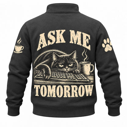 Out of Office Emotionally Phone Cat Half-Zip Sweatshirt