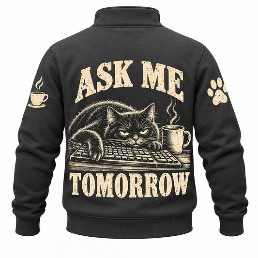 Out of Office Emotionally Phone Cat Half-Zip Sweatshirt
