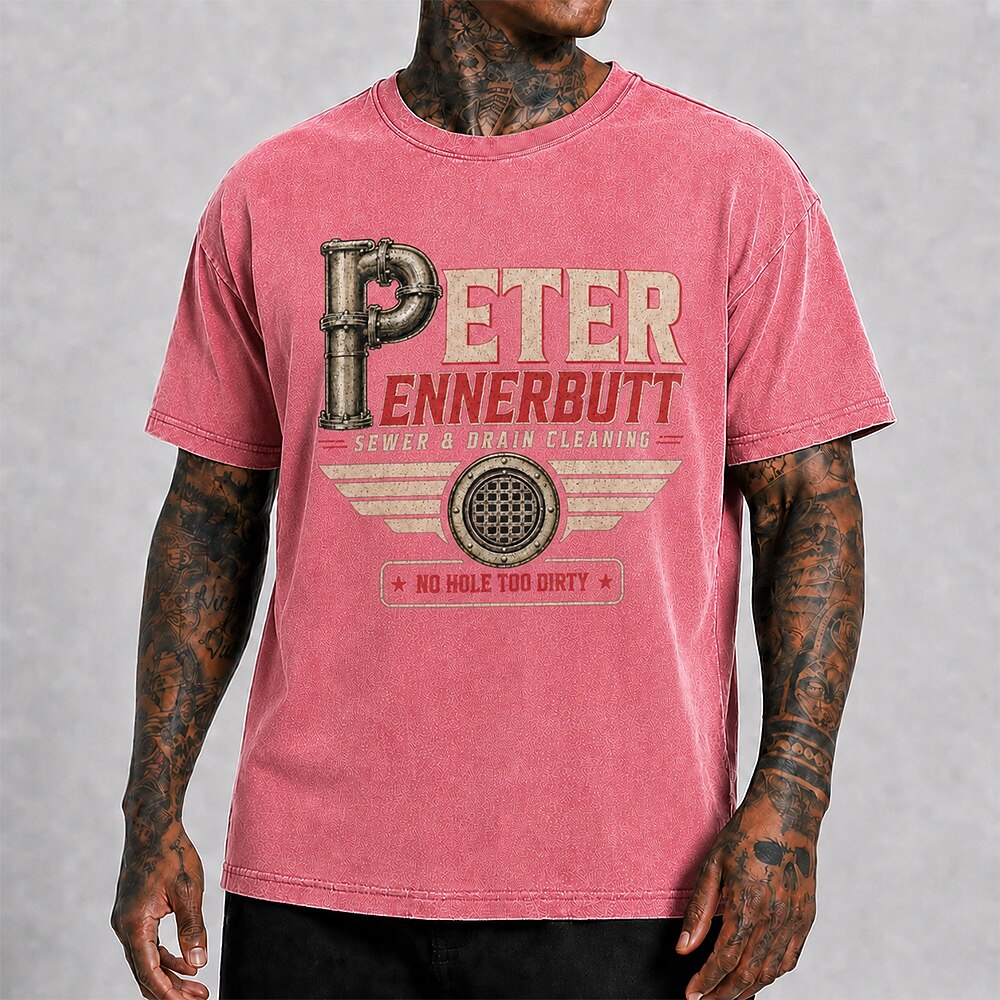 Men's Sewer Cleaning Logo Print Short Sleeve Retro T-Shirt