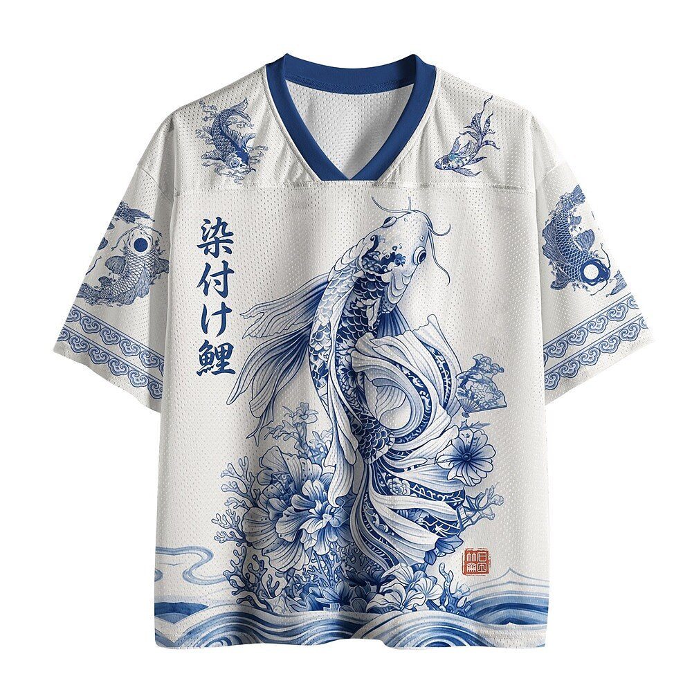 Men's Fish Number Graphic V-Neck Sports Jersey