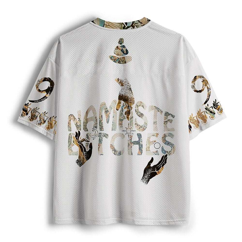Men's White Number Graphic V-Neck Sports Jersey