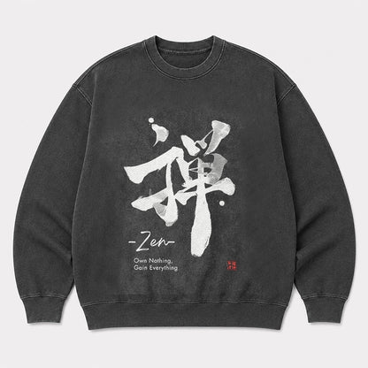 Men's Zen Own Nothing Graphic Washed Crew Neck Sweatshirt