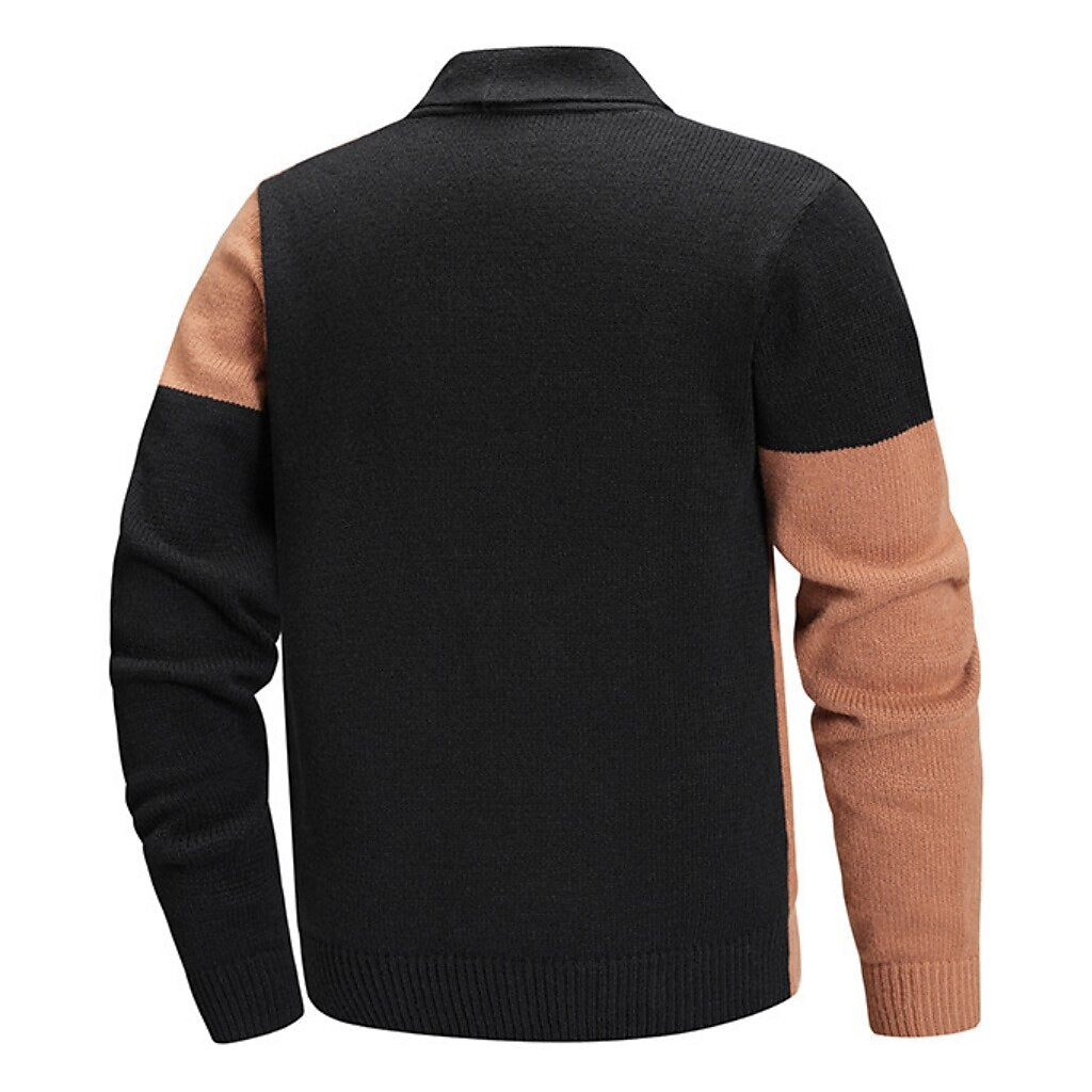 Offset Color-Block V-Neck Cardigan