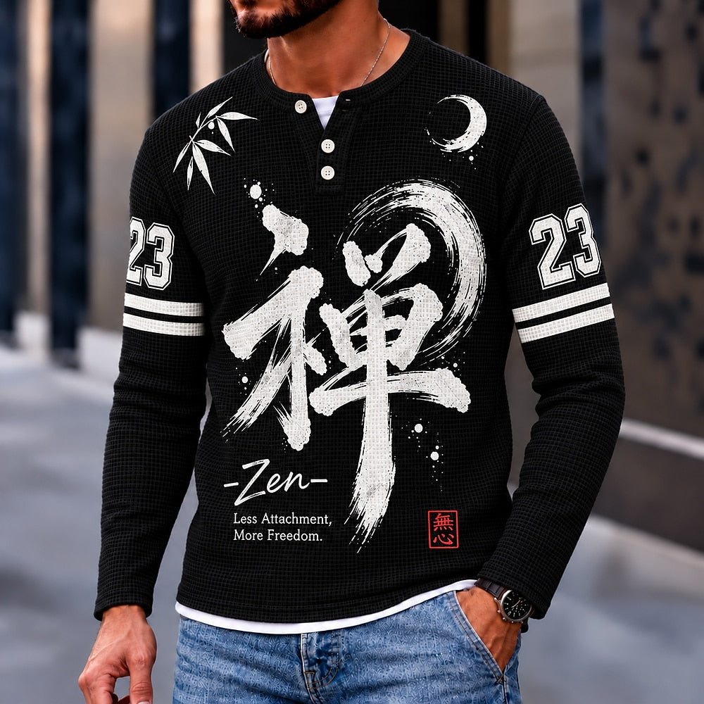 Zen Bamboo Moon Henley Long Sleeve T-Shirt