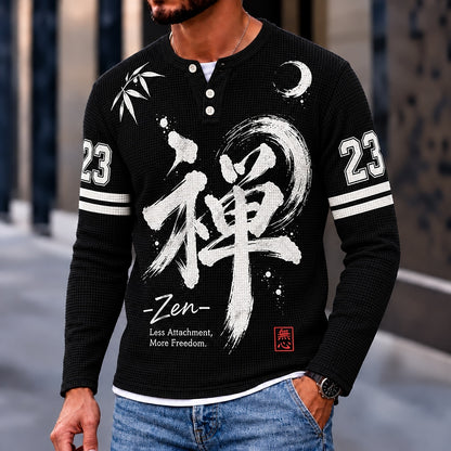 Zen Bamboo Moon Henley Long Sleeve T-Shirt