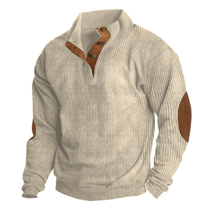 Elbow Patch Corduroy Button-Neck Sweatshirt
