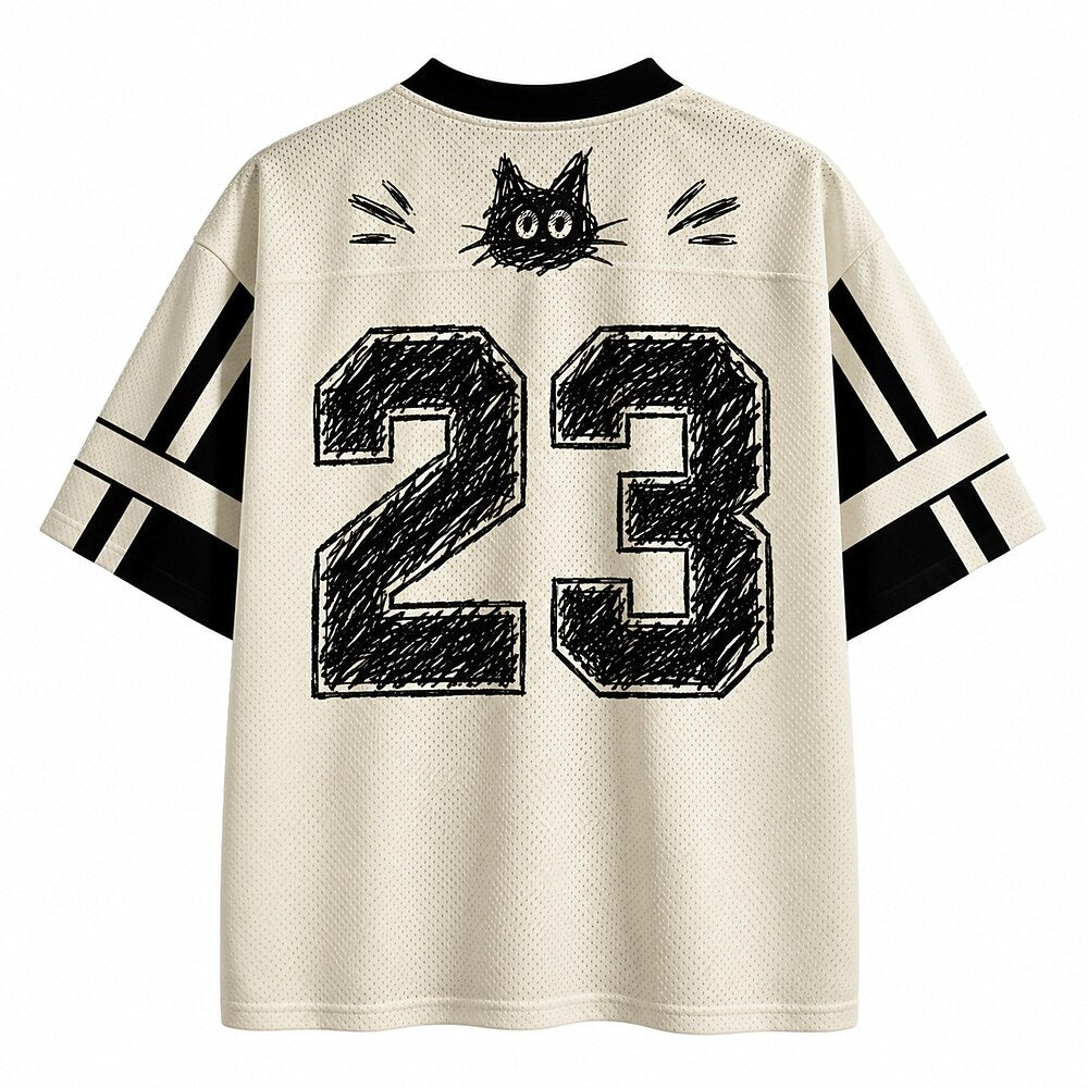 Men's Cat Number Kanji Graphic V-Neck Sports Jersey