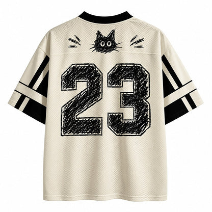 Men's Cat Number Kanji Graphic V-Neck Sports Jersey