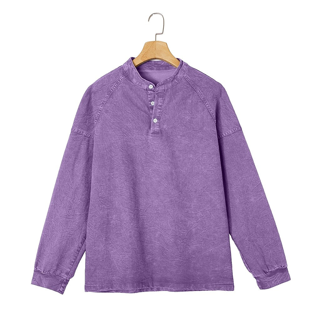 Washed Henley Long Sleeve T-Shirt