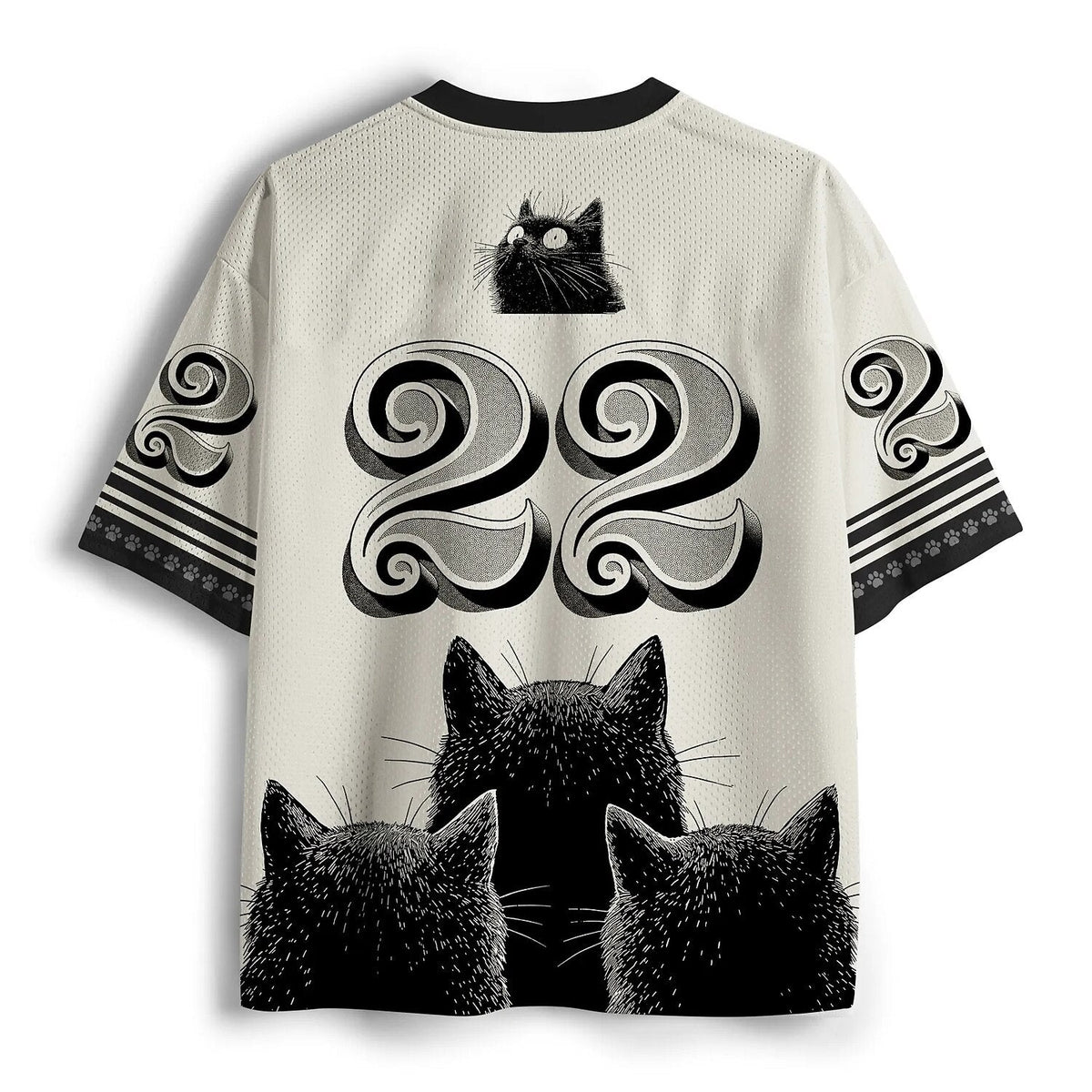 Men's Black & White Cat Number Graphic Print Short Sleeve Sports Jersey T-Shirt