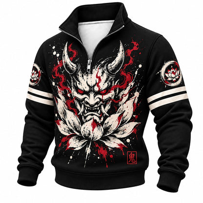 Oni Mask and Lotus Half-Zip Sweatshirt
