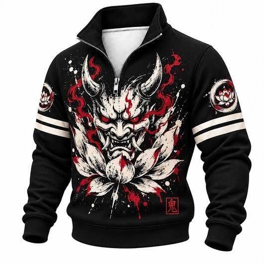Oni Mask and Lotus Half-Zip Sweatshirt