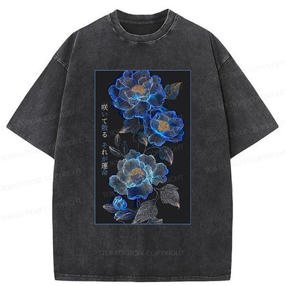 Japanese Style Glowing Peony Washed T-Shirt