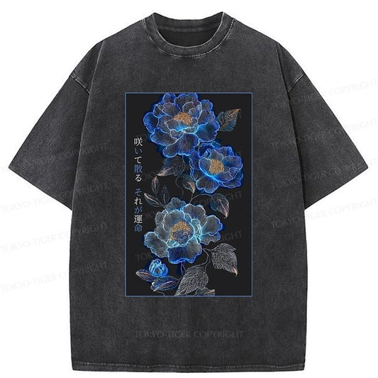 Japanese Style Glowing Peony Washed T-Shirt