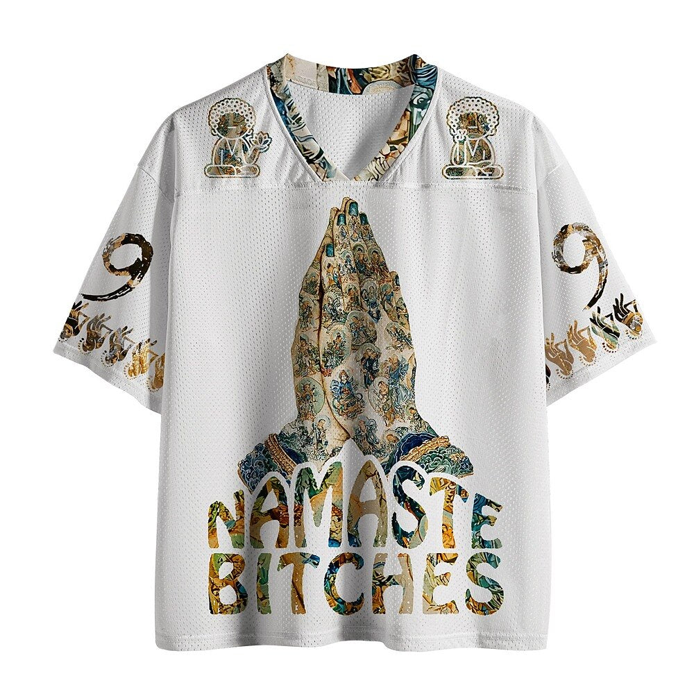 Men's White Number Graphic V-Neck Sports Jersey