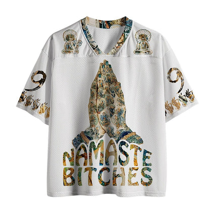 Men's White Number Graphic V-Neck Sports Jersey