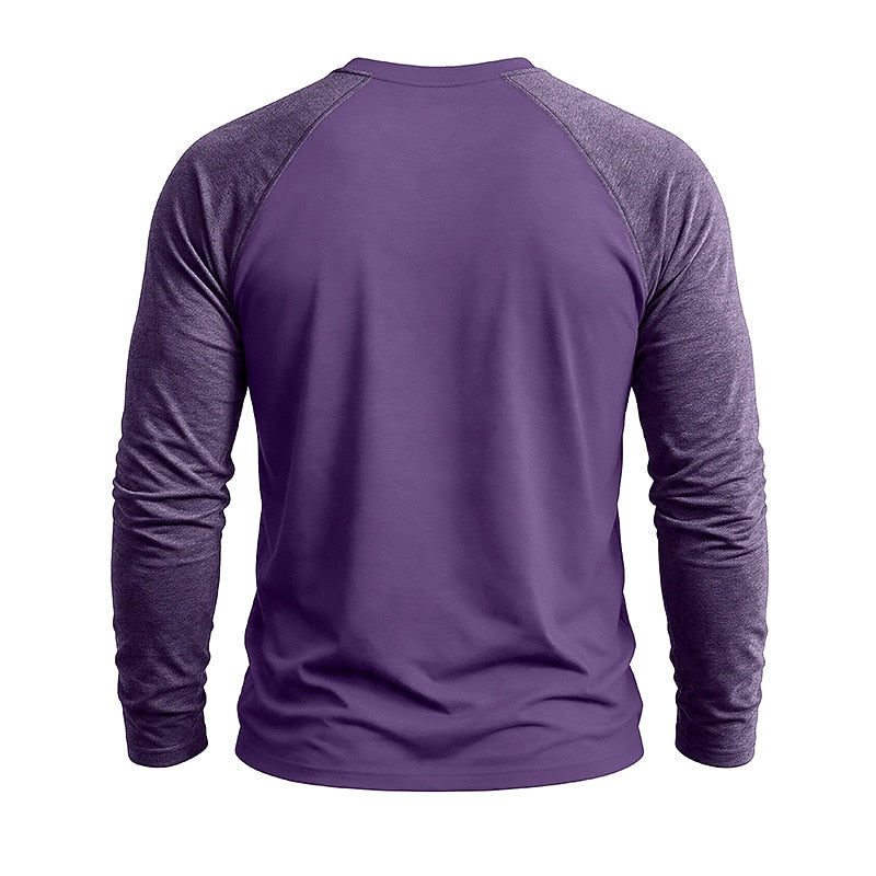 Contrast Raglan Henley Long Sleeve T-Shirt