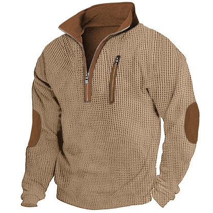 Contrast Elbow Waffle Quarter-Zip Top