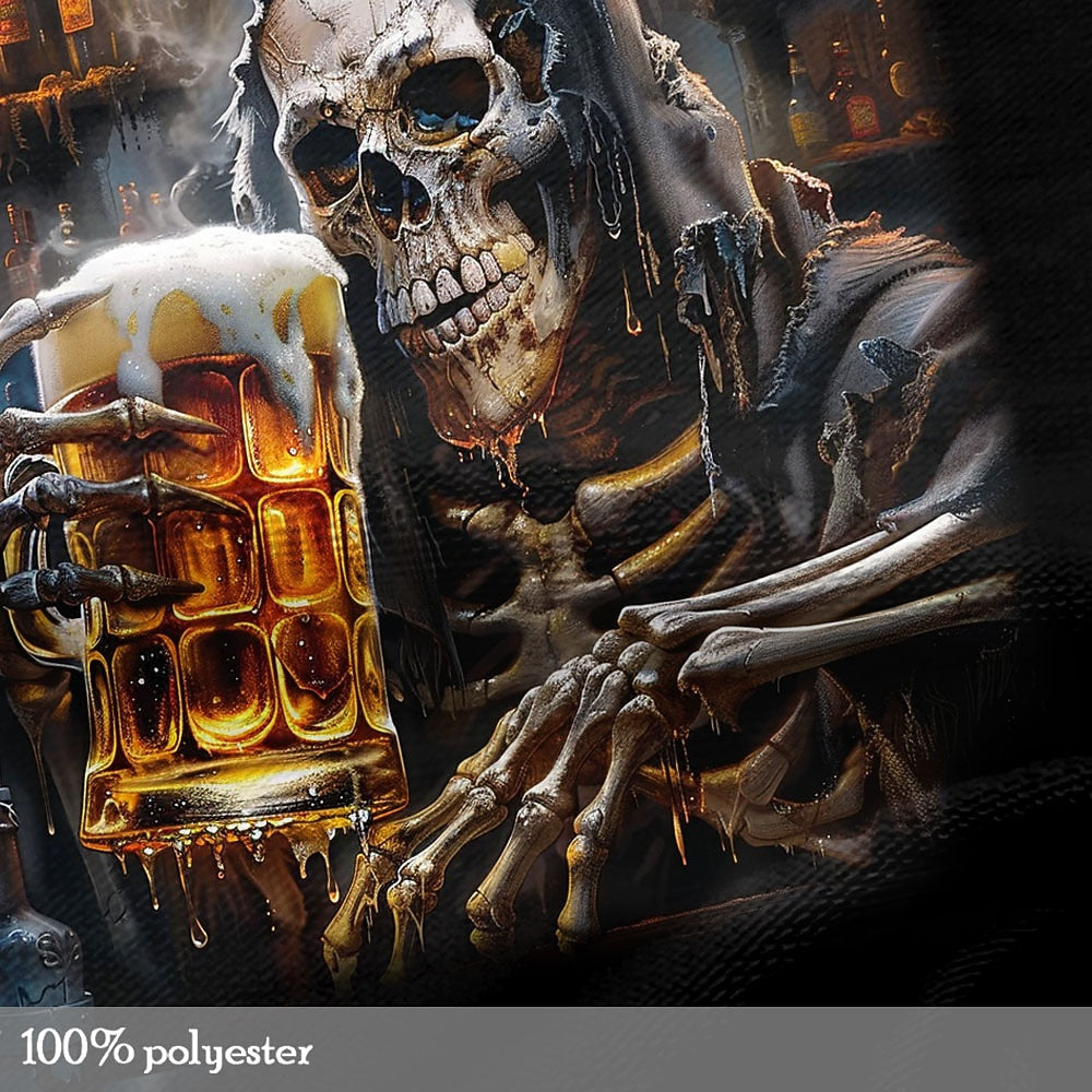 Men's Skeleton Beer Mug Print Short Sleeve Gothic T-Shirt