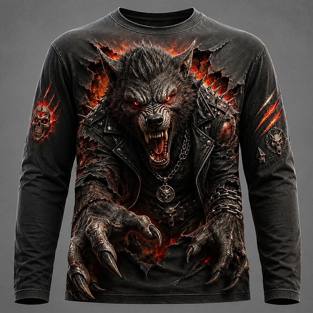 Halloween Men's Werewolf Moon Graphic Long Sleeve T-Shirt