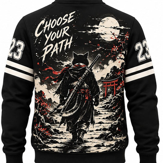 Red Sun Ronin Cat Half-Zip Sweatshirt