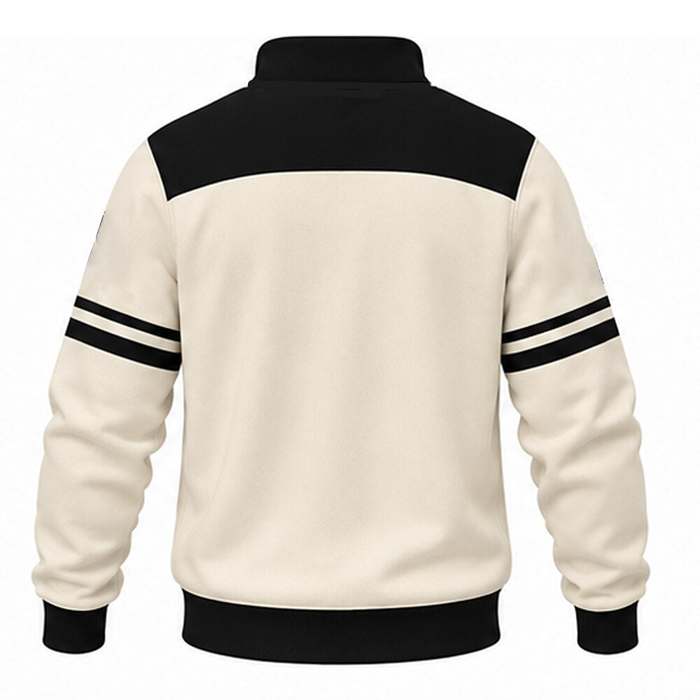Men's Cat Text Number Graphic Half-Zip Sweatshirt Black & White