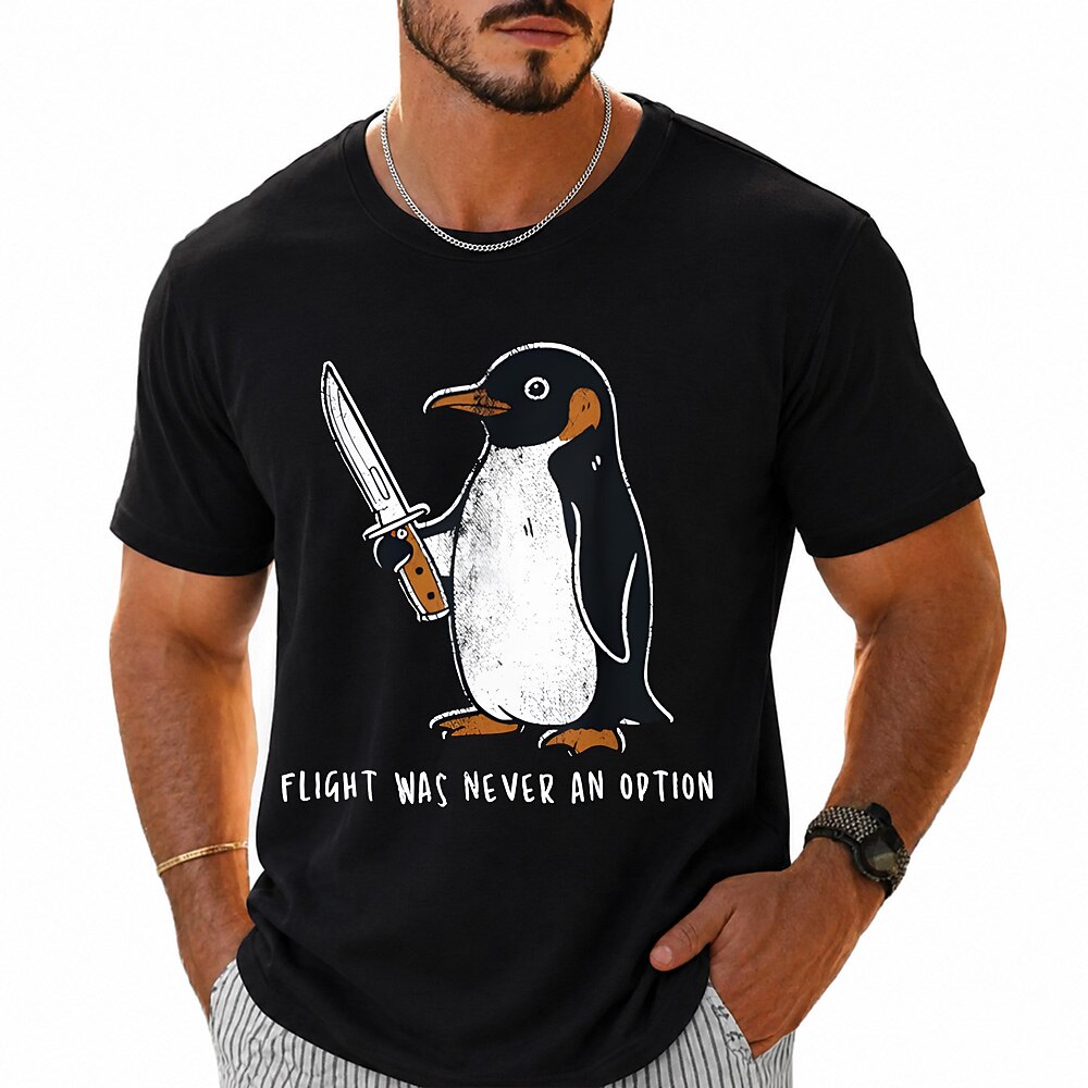 Men's Knife Penguin Print Short Sleeve Sarcastic Graphic T-Shirt
