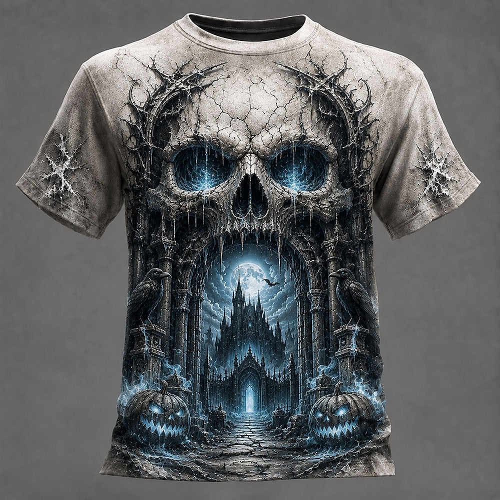 Halloween Men's Moonlit Skull Castle Graphic T-Shirt