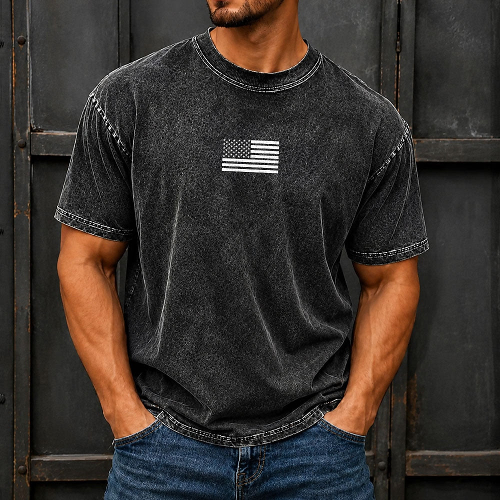 Men's US Flag Minimal Print Short Sleeve Patriotic T-Shirt