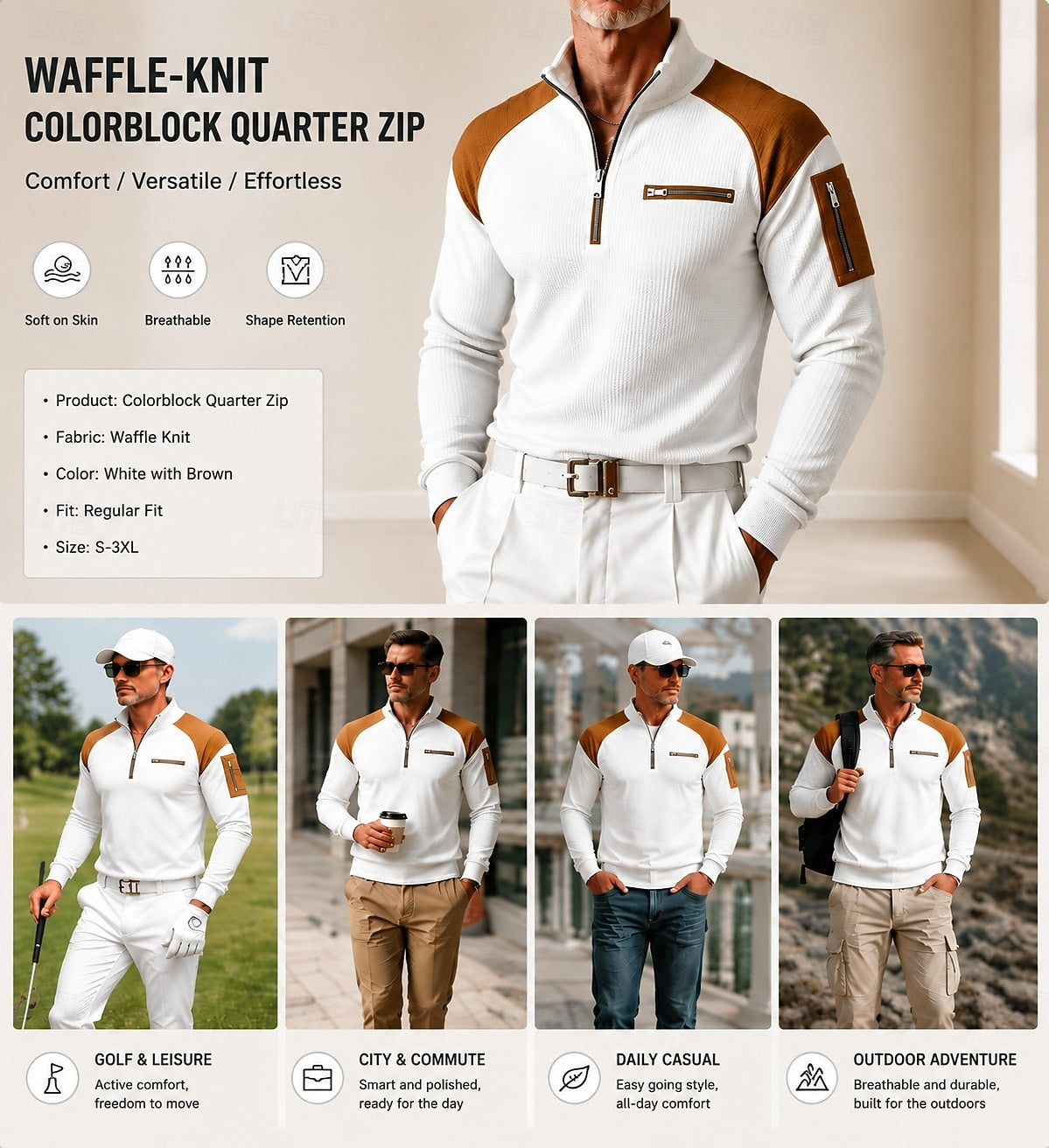 Zip Pocket Raglan Waffle Polo