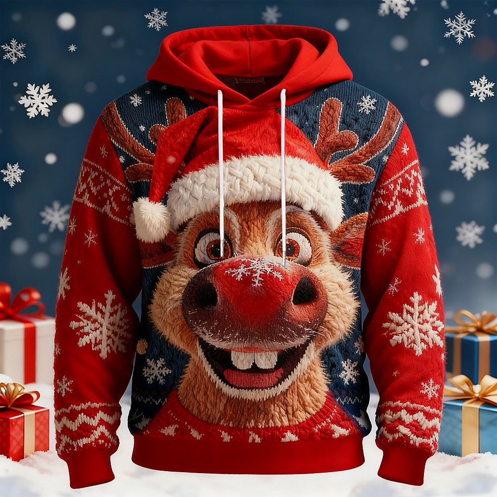 Red-Nose Reindeer Santa Hat Hoodie