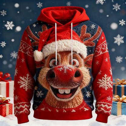 Red-Nose Reindeer Santa Hat Hoodie