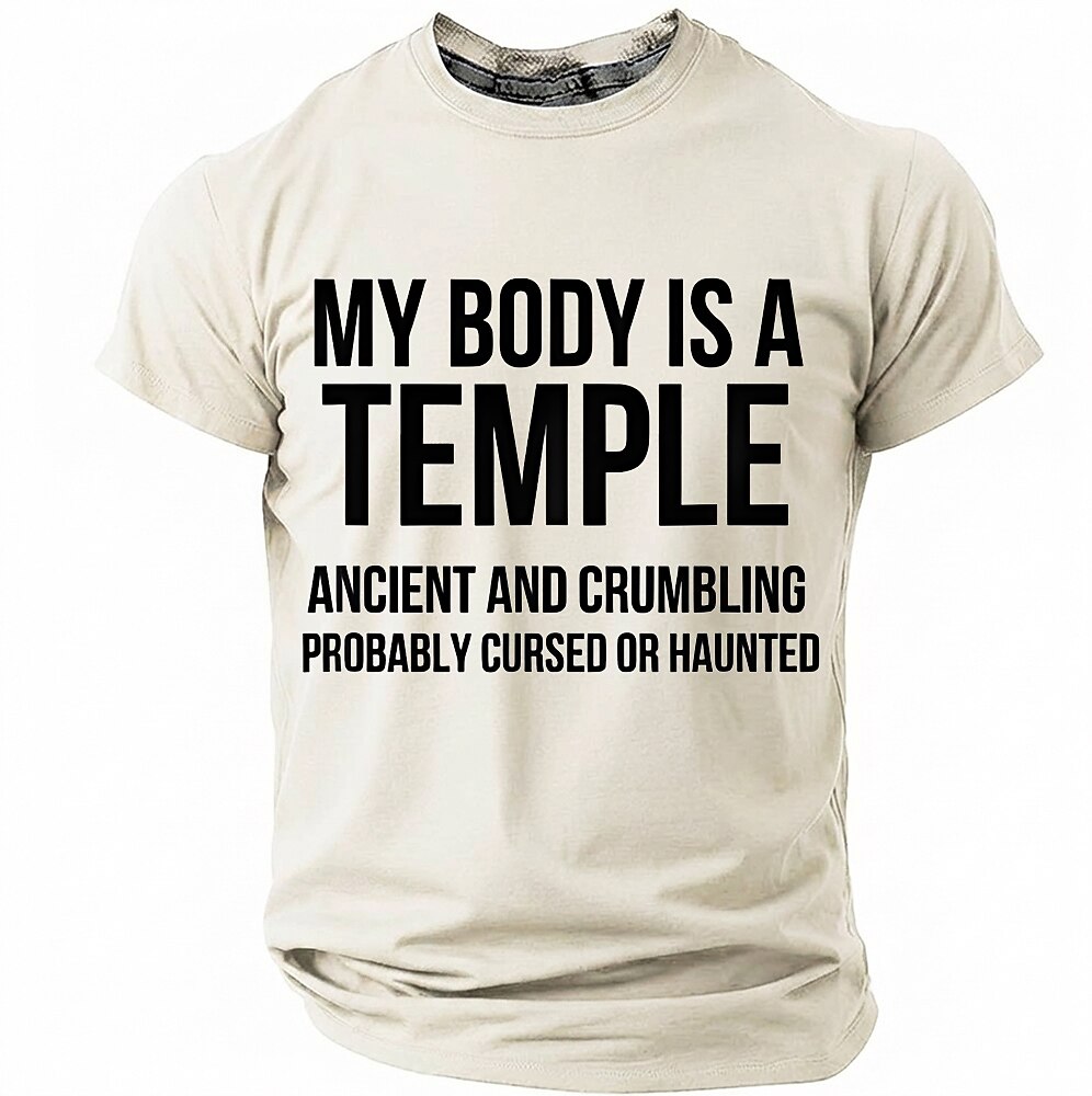 Men's Crumbling Temple Quote Print Short Sleeve Sarcastic T-Shirt