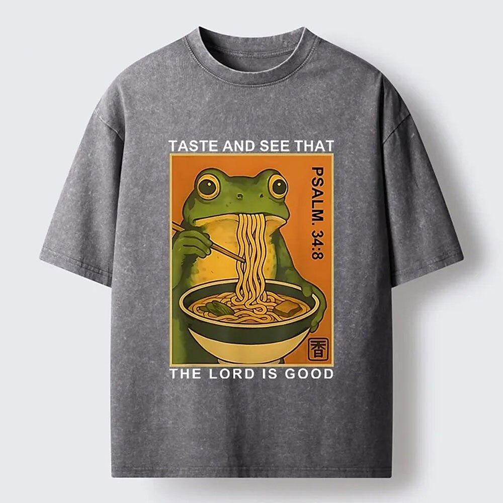 Men's Frog Ramen Graphic Washed Cotton T-Shirt