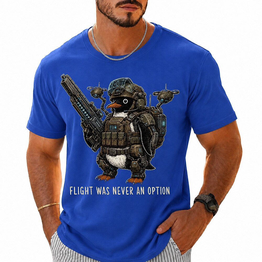 Men's Tactical Penguin Meme Print Short Sleeve Funny T-Shirt