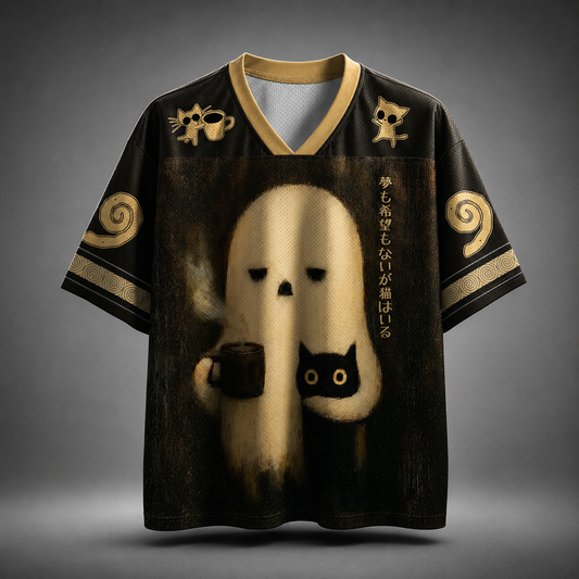 Men's Ghost Cat Coffee Print Short Sleeve Halloween Jersey T-Shirt