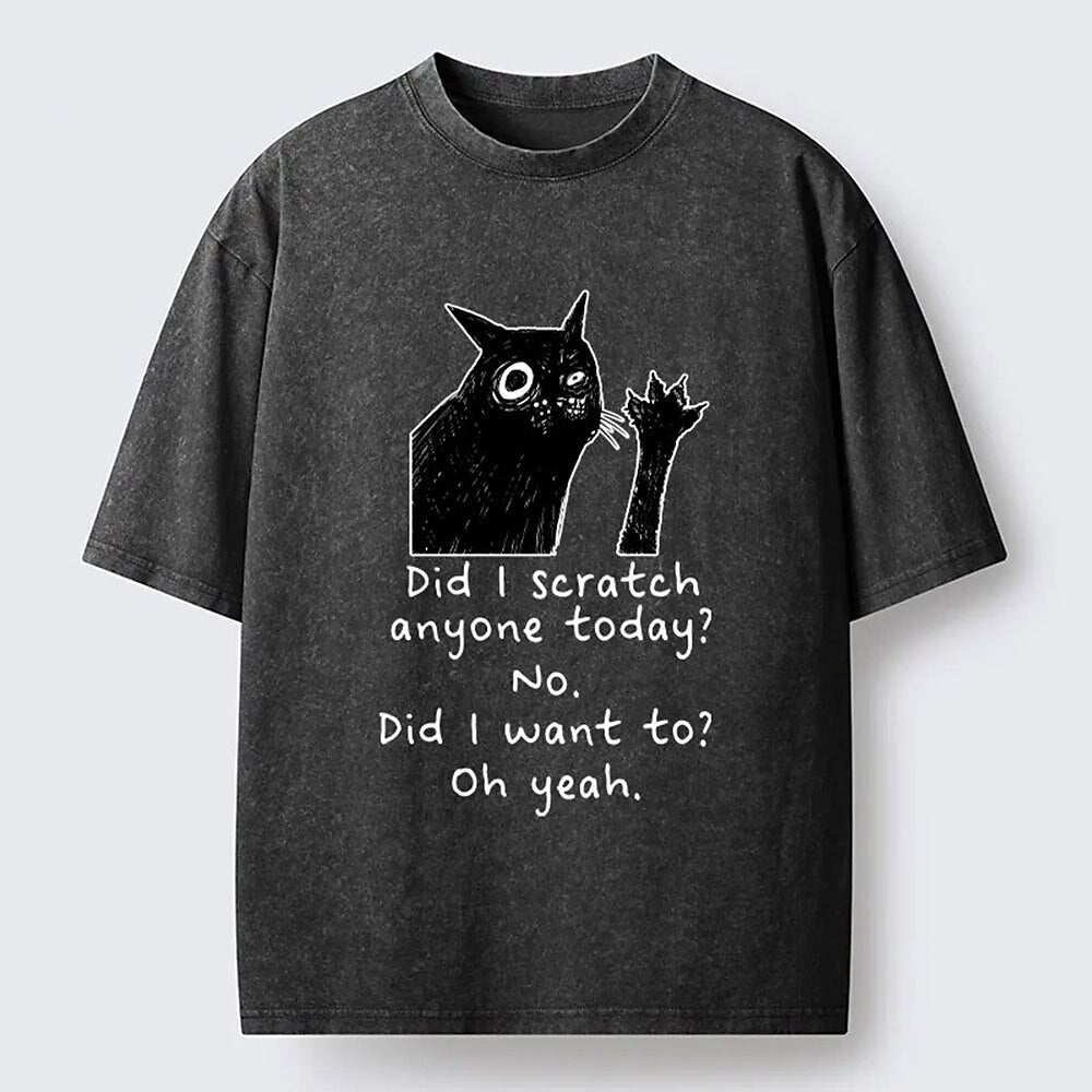 Japanese Style Scratch Cat Washed T-Shirt