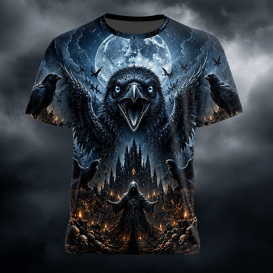 Men's Raven Castle Wizard Print Short Sleeve Gothic T-Shirt