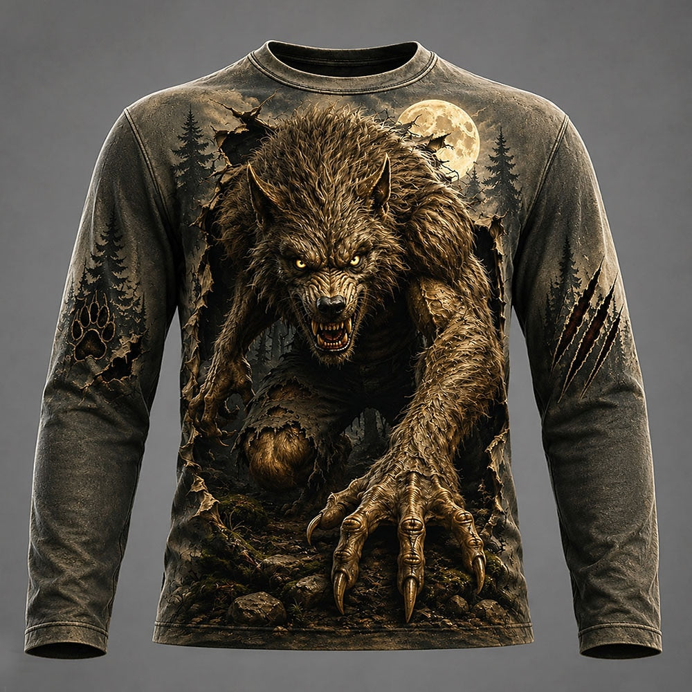 Halloween Men's Werewolf Moon Graphic Long Sleeve T-Shirt