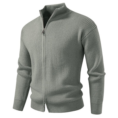 Vertical Rib Stand-Collar Zip Cardigan