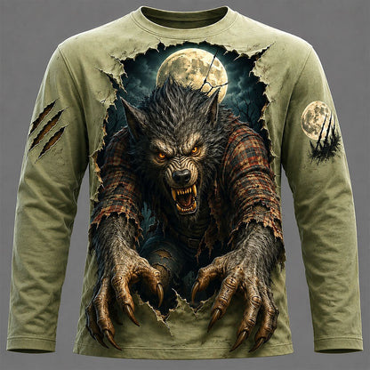 Halloween Men's Werewolf Moon Graphic Long Sleeve T-Shirt