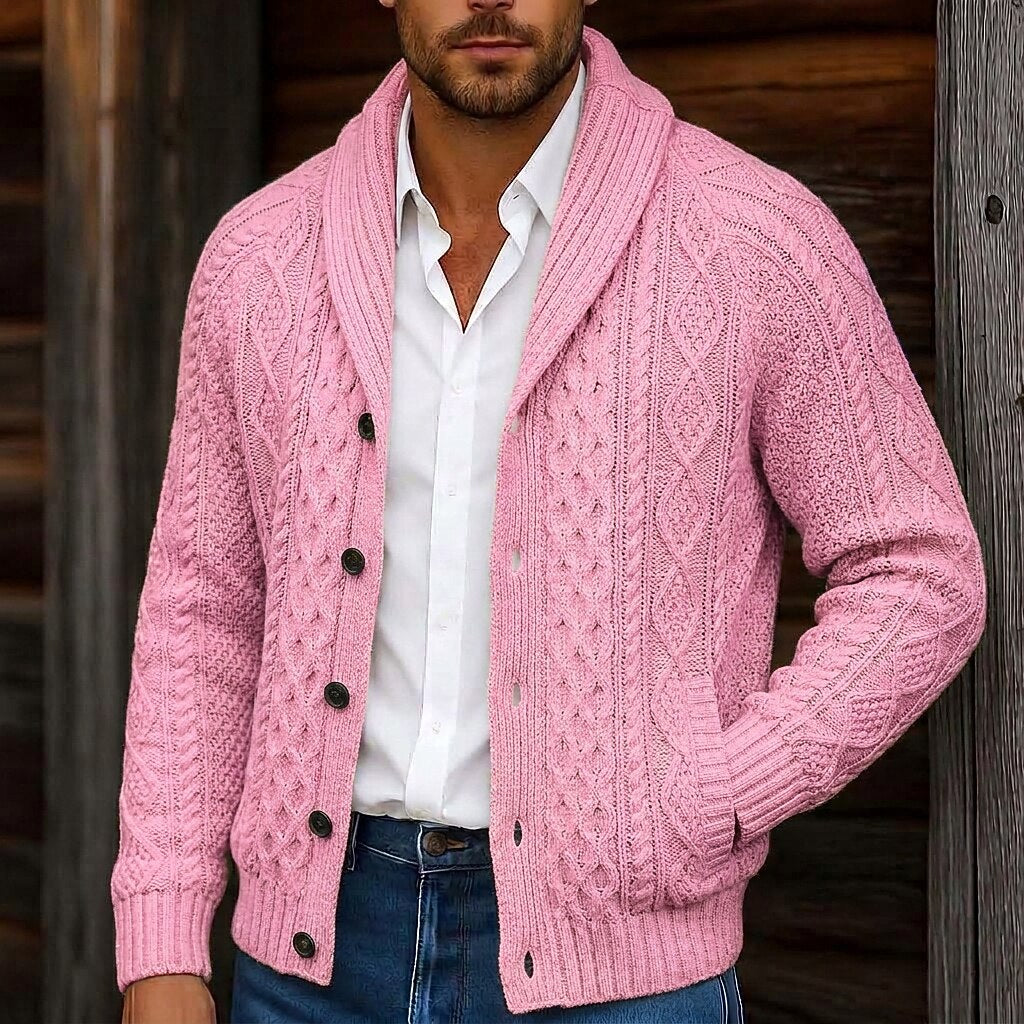 Braided Cable Shawl Collar Cardigan